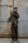 BORIS BIDJAN SABERI Leather and linen stitching travel bag INFANTERY BAG1 F1944+FMM20036